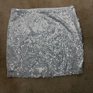 Wayf Glittering White Sequin Mini Skirt